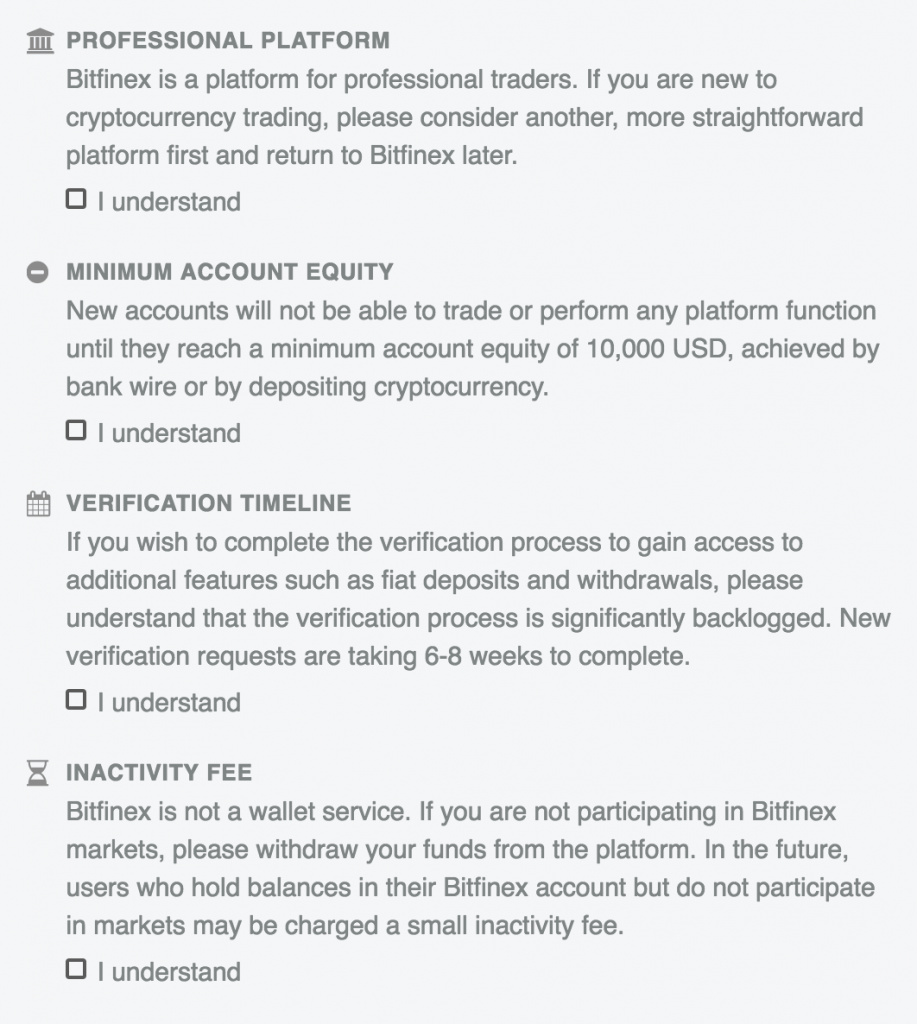 bitfinex regelgeving omtrent nieuwe accounts MAN MAN