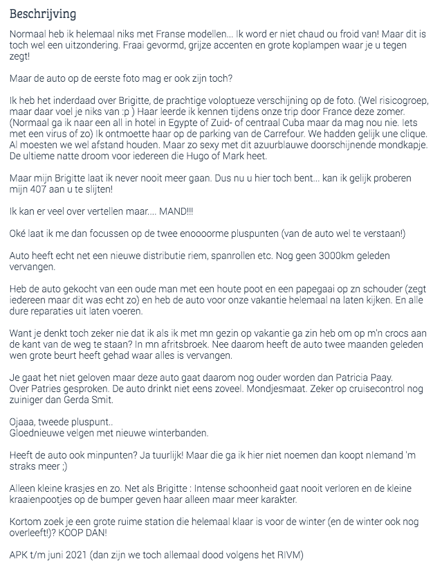 Marktplaats advertentie