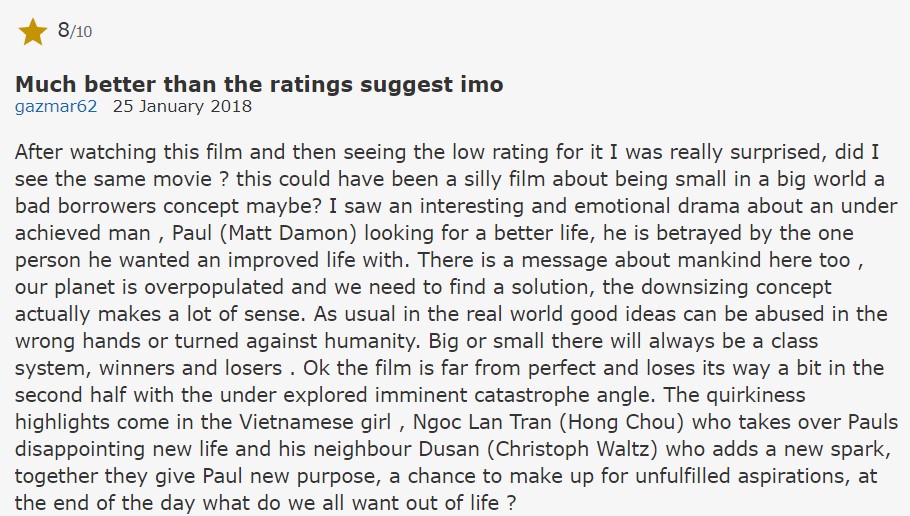 review downsizing imdb